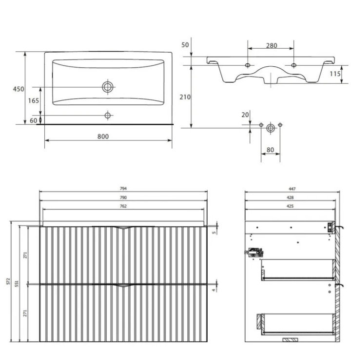 Meuble salle de bain - 80 cm - avec plan vasque - striée vert fjord mat - à suspendre - Tirso