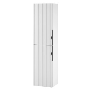 Meuble colonne de salle de bain strié H 160 cm blanc mat à suspendre - Tirso