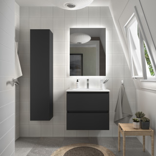 Meuble salle de bain - 70 cm - Avec plan vasque - Noir mat - A suspendre - KARAIB