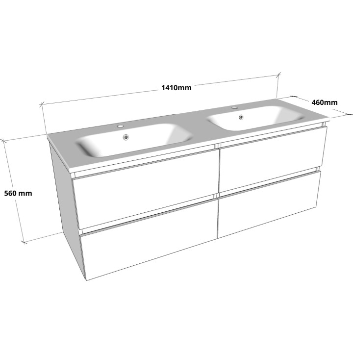 Meuble salle de bain 140 cm - Double vasque Solid surface - Effet bois strié - A suspendre - Karaib 2
