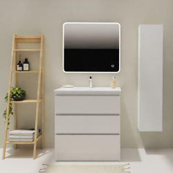 Meuble salle de bain 80 cm A poser - Plan vasque céramique - Blanc mat - Karaib 2