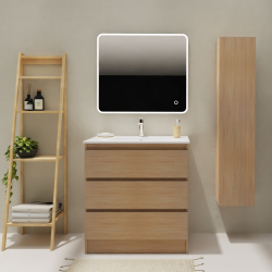 Meuble salle de bain 80 cm A poser - Plan vasque céramique - Effet chêne sonoma - Karaib 2