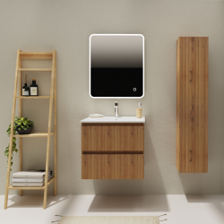 Meuble salle de bain 60 cm - Plan vasque céramique - Effet bois strié - A suspendre - Karaib 2