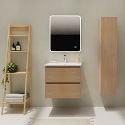 Meuble salle de bain 60 cm - Plan vasque céramique - Effet chêne sonoma - A suspendre - Karaib 2