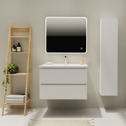 Meuble salle de bain 80 cm - Plan vasque céramique - Blanc mat - A suspendre - Karaib 2