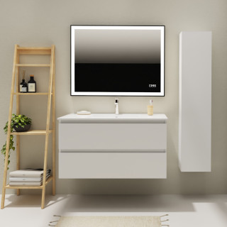 Meuble salle de bain 100 cm - Plan vasque céramique - Blanc mat - A suspendre - Karaib 2