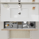 Meuble salle de bain 100 cm - Plan vasque céramique - Effet bois strié - A suspendre - Karaib 2