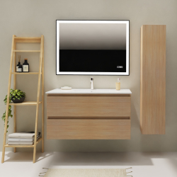 Meuble salle de bain 100 cm - Plan vasque céramique - Effet chêne sonoma - A suspendre - Karaib 2