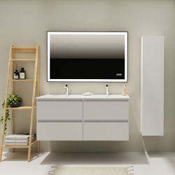 Meuble salle de bain 120 cm - Double vasque céramique - Blanc mat - A suspendre - Karaib 2