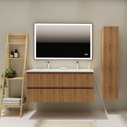 Meuble salle de bain 120 cm - Double vasque céramique - Effet bois strié - A suspendre - Karaib 2