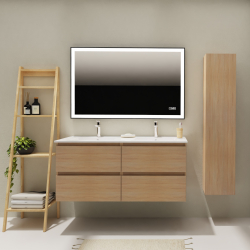 Meuble salle de bain 120 cm - Double vasque céramique - Effet chêne sonoma - A suspendre - Karaib 2