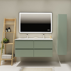 Meuble salle de bain 120 cm - Double vasque céramique - Vert mat - A suspendre - Karaib 2