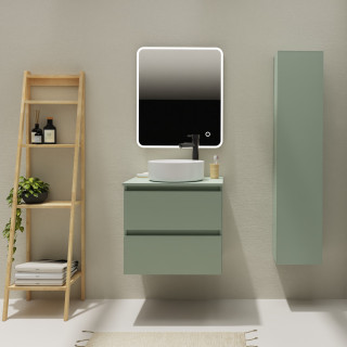 Meuble salle de bain 60 cm pour vasque à poser - Vert mat - A suspendre - Karaib 2