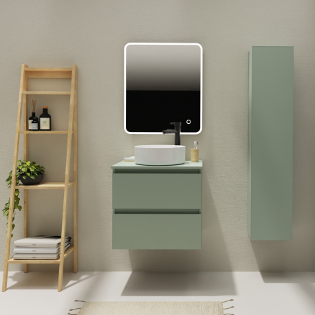 Meuble salle de bain 60 cm pour vasque à poser - Vert mat - A suspendre - Karaib 2