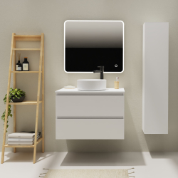 Meuble salle de bain 80 cm pour vasque à poser - Blanc mat - A suspendre - Karaib 2
