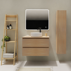 Meuble salle de bain 80 cm pour vasque à poser - Effet chêne sonoma - A suspendre - Karaib 2