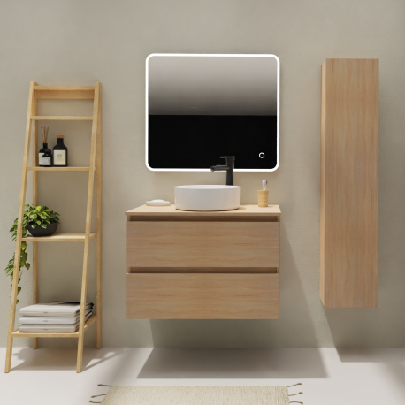 Meuble salle de bain 80 cm pour vasque à poser - Effet chêne sonoma - A suspendre - Karaib 2