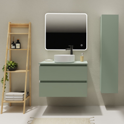 Meuble salle de bain 80 cm pour vasque à poser - Vert mat - A suspendre - Karaib 2