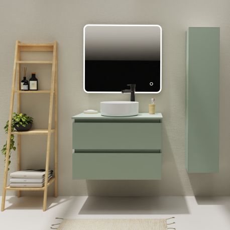 Meuble salle de bain 80 cm pour vasque à poser - Vert mat - A suspendre - Karaib 2
