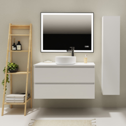 Meuble salle de bain 100 cm pour vasque à poser - Blanc mat - A suspendre - Karaib 2