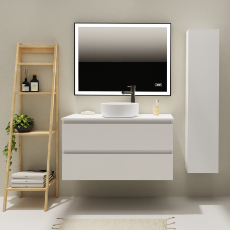 Meuble salle de bain 100 cm pour vasque à poser - Blanc mat - A suspendre - Karaib 2