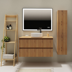 Meuble salle de bain 100 cm pour vasque à poser - Effet bois strié - A suspendre - Karaib 2