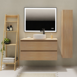 Meuble salle de bain 100 cm pour vasque à poser - Effet chêne sonoma - A suspendre - Karaib 2