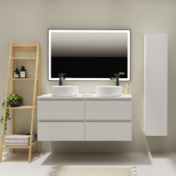 Meuble salle de bain 120 cm pour vasque à poser - Blanc mat - A suspendre - Karaib 2