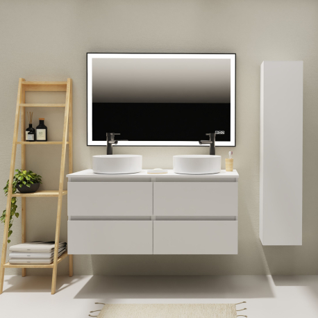 Meuble salle de bain 120 cm pour vasque à poser - Blanc mat - A suspendre - Karaib 2