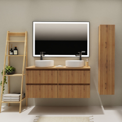 Meuble salle de bain 120 cm pour vasque à poser - Effet bois strié - A suspendre - Karaib 2