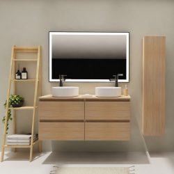 Meuble salle de bain 120 cm pour vasque à poser - Effet chêne sonoma - A suspendre - Karaib 2