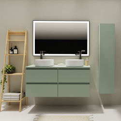 Meuble salle de bain 120 cm pour vasque à poser - Vert mat - A suspendre - Karaib 2
