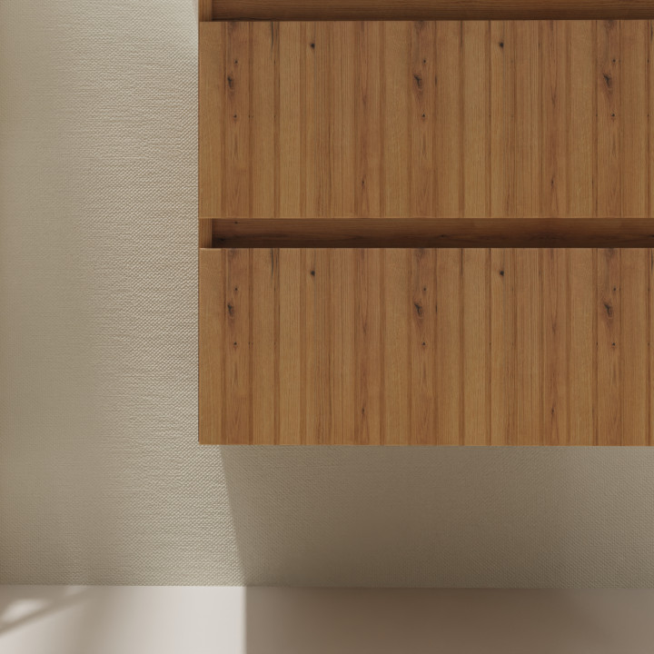 Meuble salle de bain 70 cm pour vasque à poser - Effet bois strié - A suspendre - Karaib 2