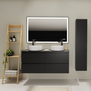 Meuble salle de bain 120 cm pour vasque à poser - Noir mat - A suspendre - Karaib 2
