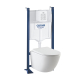 Pack WC suspendu gain de place bâti universel Grohe rapid sl project + cuvette suspendue sans bride blanc brillant Turbi