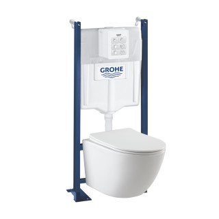 Pack WC suspendu gain de place bâti universel Grohe rapid sl project + cuvette suspendue sans bride blanc brillant Turbi