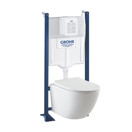 Pack WC suspendu gain de place bâti universel Grohe rapid sl project + cuvette suspendue sans bride blanc brillant Turbi