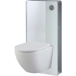 Pack WC suspendu gain de place bâti mural verre blanc + cuvette sans bride Turbi