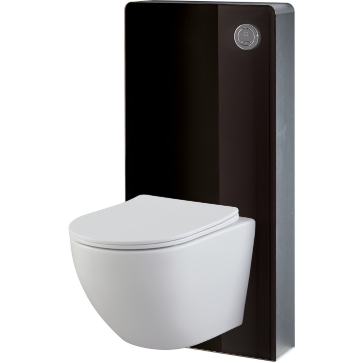 Pack WC suspendu gain de place bâti mural verre noir + cuvette sans bride Turbi