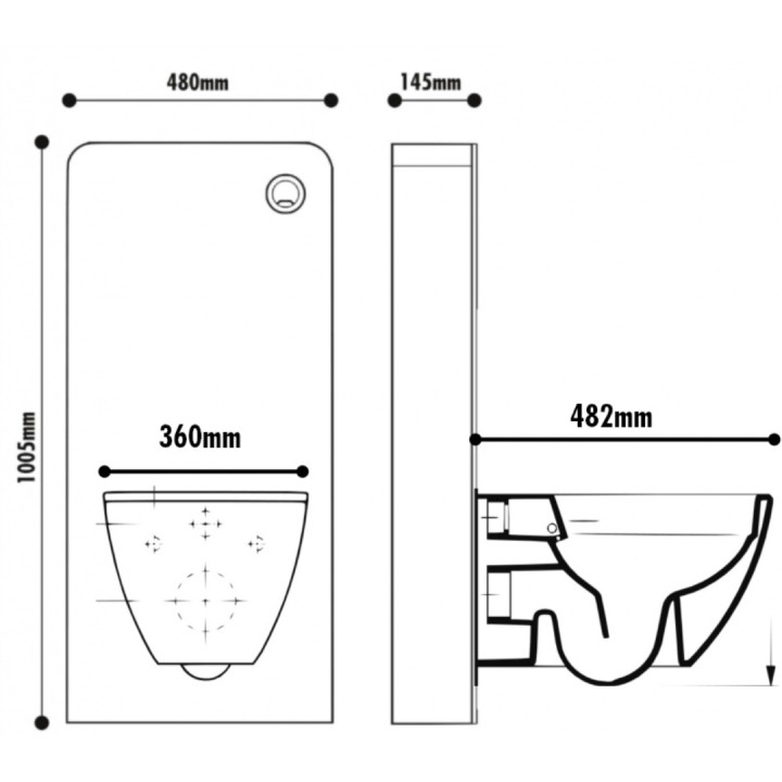 Pack WC suspendu gain de place bâti mural verre noir + cuvette sans bride Turbi
