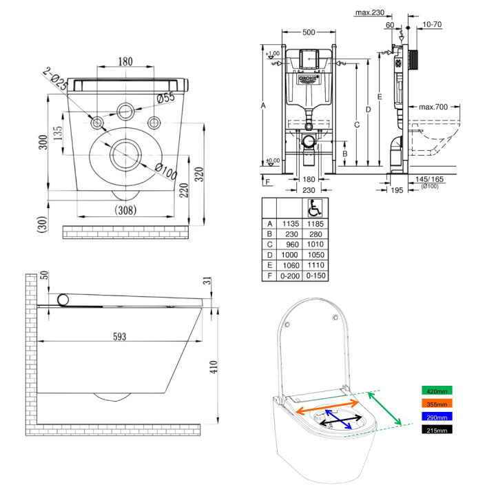 Pack WC bâti-support universel Grohe rapid sl project + cuvette lavante japonaise sans bride electra