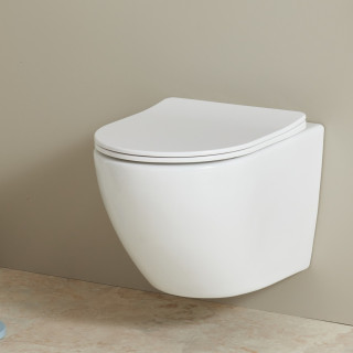 Cuvette WC suspendu compacte 49 cm sans bride Corolla, Abattant frein de chute déclipsable