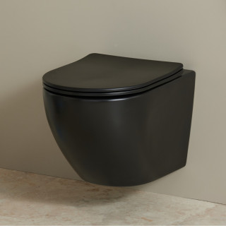 Cuvette WC suspendu compacte 49 cm sans bride noir mat Corolla, abattant frein de chute déclipsable
