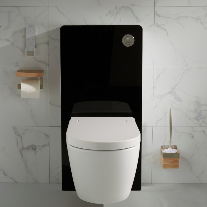 Pack WC Bati support mural avec cuvette lavante - Façade noire - WC japonais - Tesa