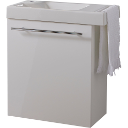 Meuble blanc brillant Solo avec lave-mains et porte serviette intégré pour Robinet à gauche