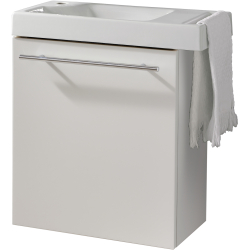 Meuble blanc mat Solo avec lave-mains et porte serviette intégré pour Robinet à gauche