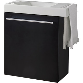 Meuble noir mat Solo avec lave-mains et porte serviette intégré pour Robinet à gauche
