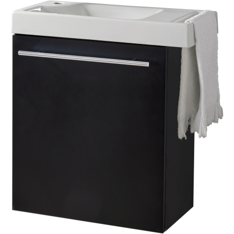 Meuble noir mat Solo avec lave-mains et porte serviette intégré pour Robinet à gauche