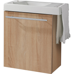 Meuble décor chêne oak Solo avec lave-mains et porte serviette intégré pour Robinet à gauche