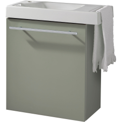 Meuble vert mat Solo avec lave-mains et porte serviette intégré pour Robinet à gauche